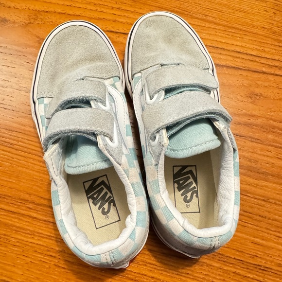 Little Kids 13 Vans Old Skool V Checkerboard Canal Blue Velcro - Picture 3 of 5